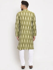 Men Green Woven Design Ikkat Straight Kurta Only ( KO 615 Green )-KO-615