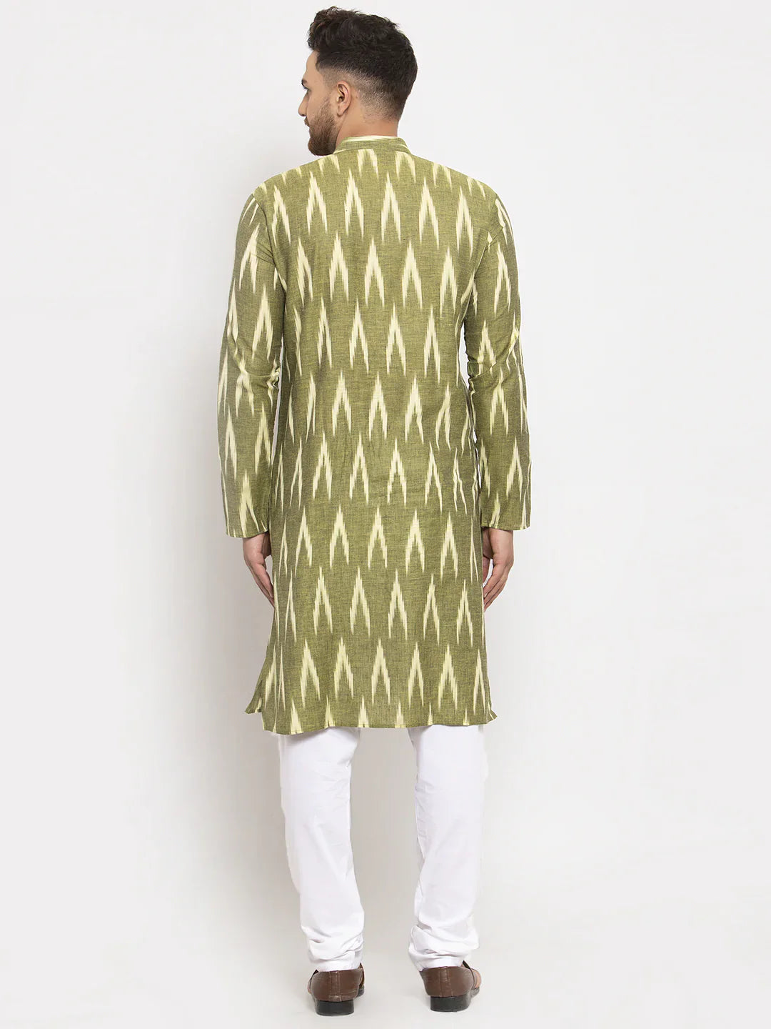 Green Ikkat Mens Kurta Pajama Set | Cotton Kurta Pajama