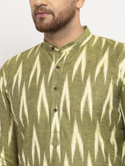 Men Green Woven Design Ikkat Straight Kurta with Churidar ( JOKP 615 Green )-JOKP-615