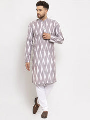 Men Grey Woven Design Ikkat Straight Kurta Only ( KO 615 Grey )-KO-615