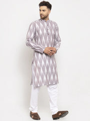 Men Grey Woven Design Ikkat Straight Kurta with Churidar ( JOKP 615 Grey )-JOKP-615