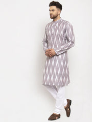 Men Grey Woven Design Ikkat Straight Kurta with Churidar ( JOKP 615 Grey )-JOKP-615