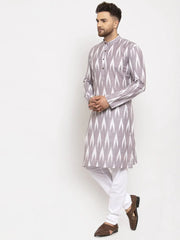 Men Grey Woven Design Ikkat Straight Kurta Only ( KO 615 Grey )-KO-615