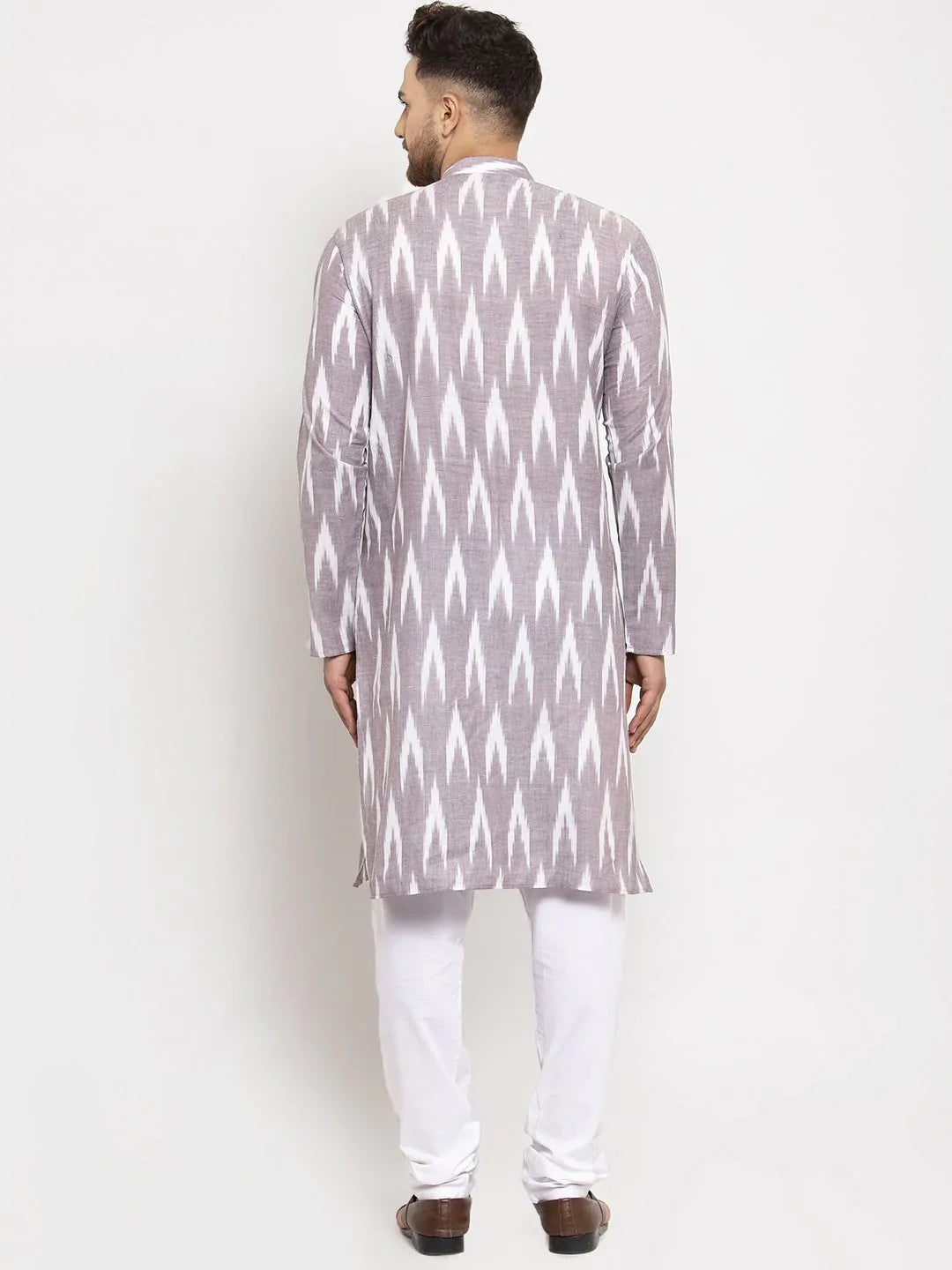 Grey Woven Design Mens Kurta - Cotton Indian Kurta for Men