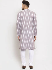 Men Grey Woven Design Ikkat Straight Kurta Only ( KO 615 Grey )-KO-615