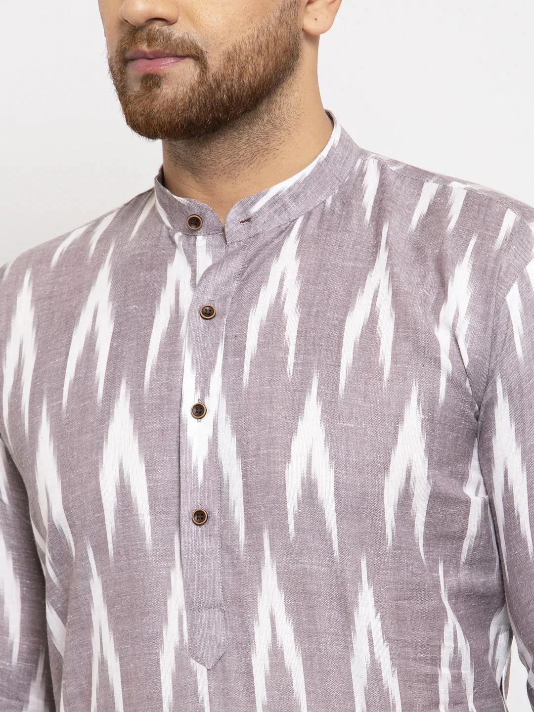 Grey Ikkat Mens Kurta Pajama Set | Cotton Kurta Pajama