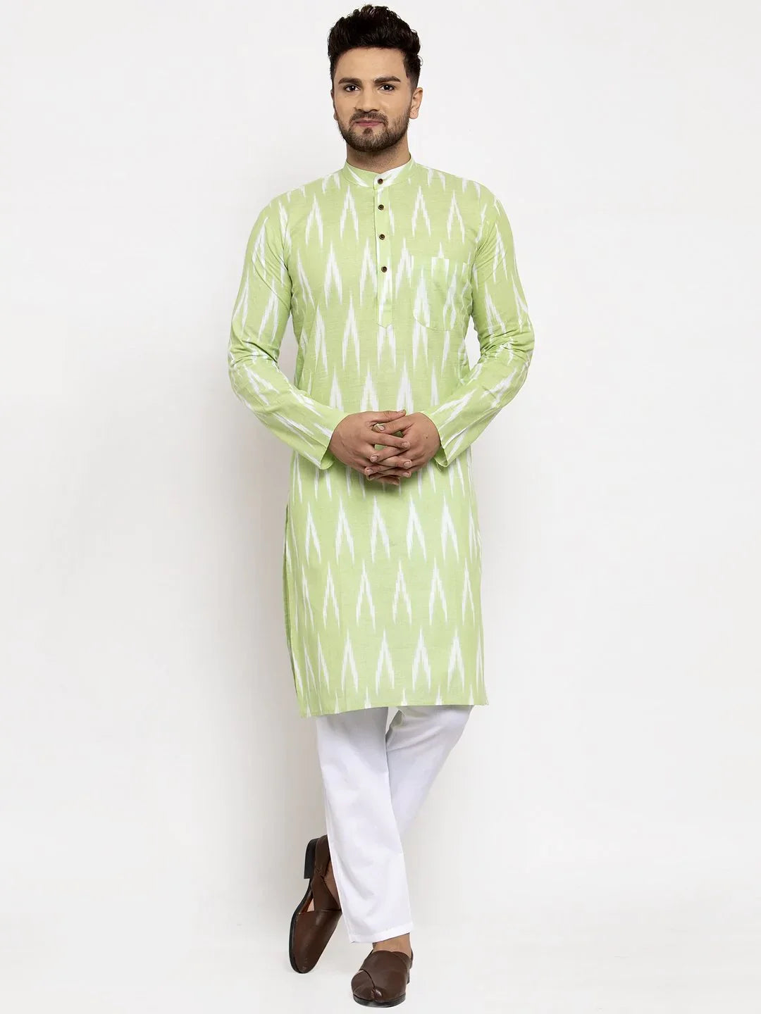 Lime Green Cotton Mens Kurta - Modern Indian Kurta for Men