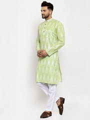 Men Lime Green Woven Design Ikkat Straight Kurta with Churidar ( JOKP 615 Lime )-JOKP-615