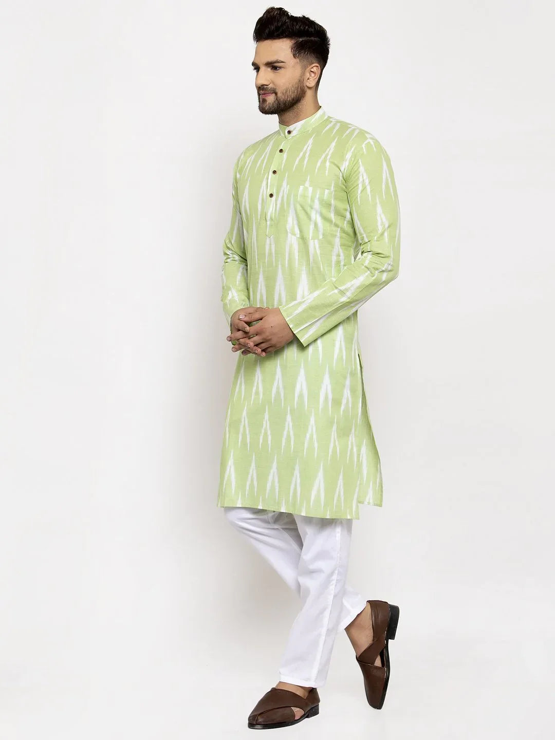 Lime Green Cotton Mens Kurta - Modern Indian Kurta for Men