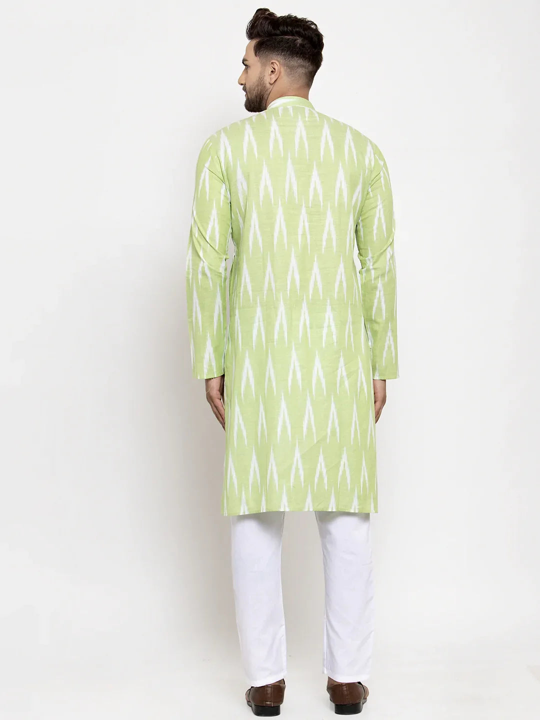 Lime Green Ikkat Mens Kurta Pajama Set | Cotton Kurta Pajama