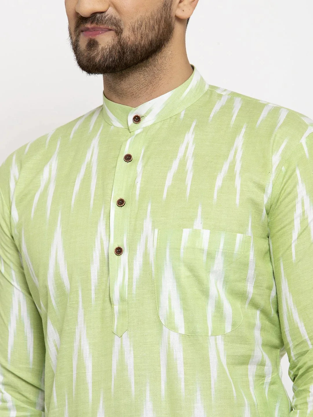 Lime Green Cotton Mens Kurta - Modern Indian Kurta for Men