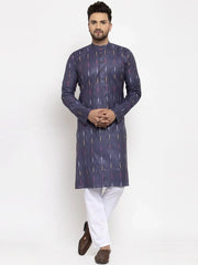 Men Navy Blue Woven Design Ikkat Straight Kurta Only ( KO 615 Navy )-KO-615