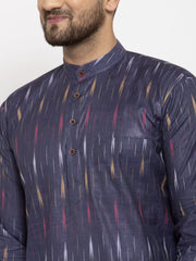 Men Navy Blue Woven Design Ikkat Straight Kurta Only ( KO 615 Navy )-KO-615