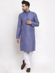 Men Blue Embroidered Kurta Only ( KO 619 Blue )-KO-619