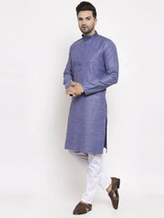 Men Blue Embroidered Kurta Only ( KO 619 Blue )-KO-619