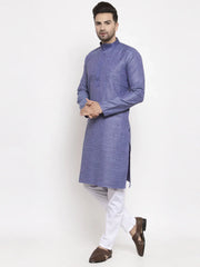 Men Blue Embroidered Kurta with Pyjamas ( JOKP 619 Blue )-JOKP-619