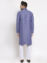 Men Blue Embroidered Kurta Only ( KO 619 Blue )-KO-619