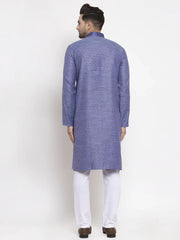 Men Blue Embroidered Kurta with Pyjamas ( JOKP 619 Blue )-JOKP-619