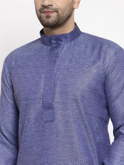 Men Blue Embroidered Kurta Only ( KO 619 Blue )-KO-619