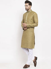 Men Olive Green Embroidered Kurta Only ( KO 619 Olive )-KO-619