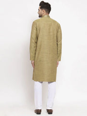 Men Olive Green Embroidered Kurta Only ( KO 619 Olive )-KO-619