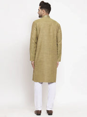 Men Olive Green Embroidered Kurta with Pyjamas ( JOKP 619 Olive )-JOKP-619