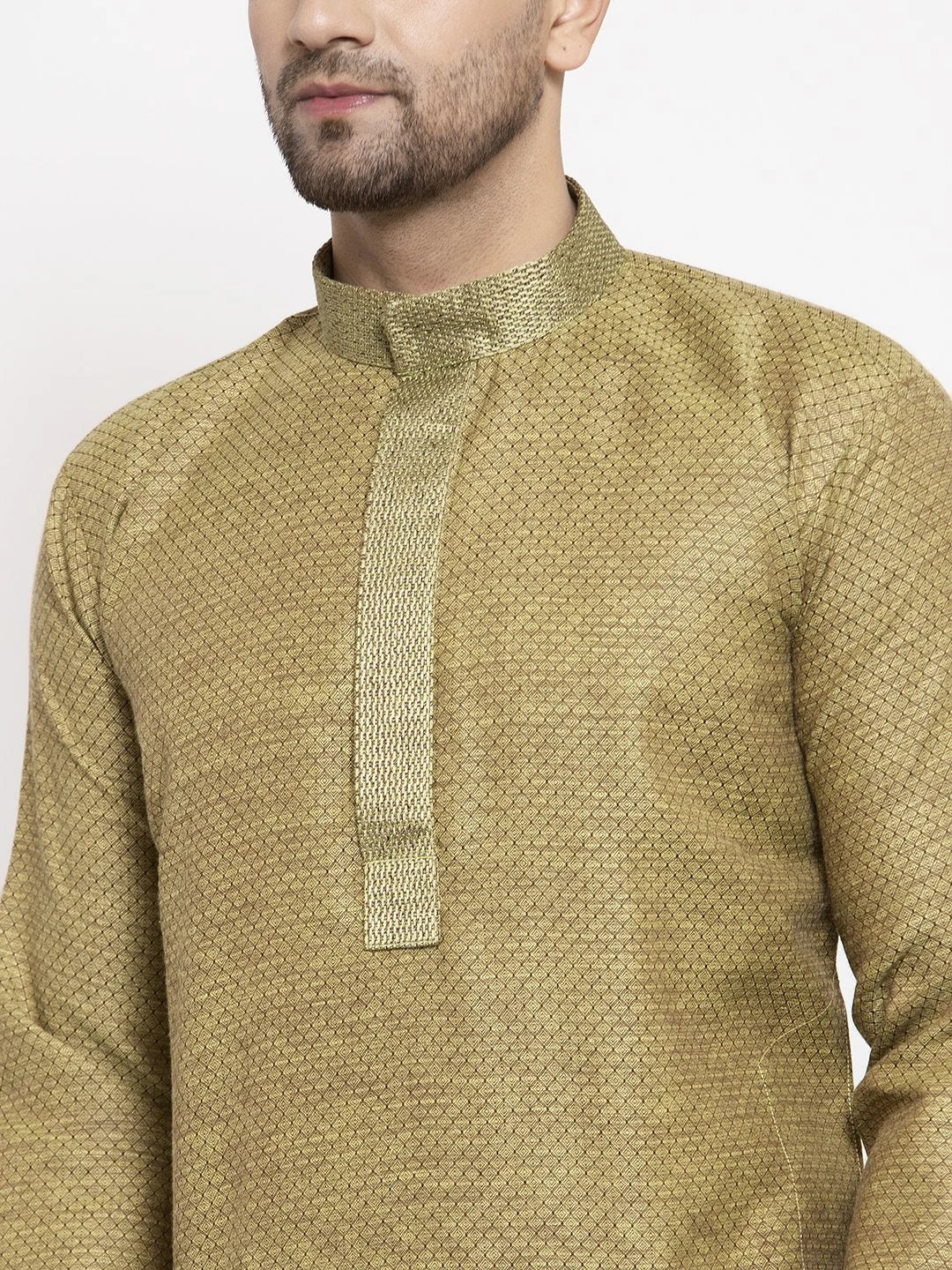 Olive Green Embroidered Mens Kurta | Indian Kurta for Men
