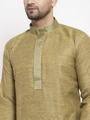 Men Olive Green Embroidered Kurta Only ( KO 619 Olive )-KO-619
