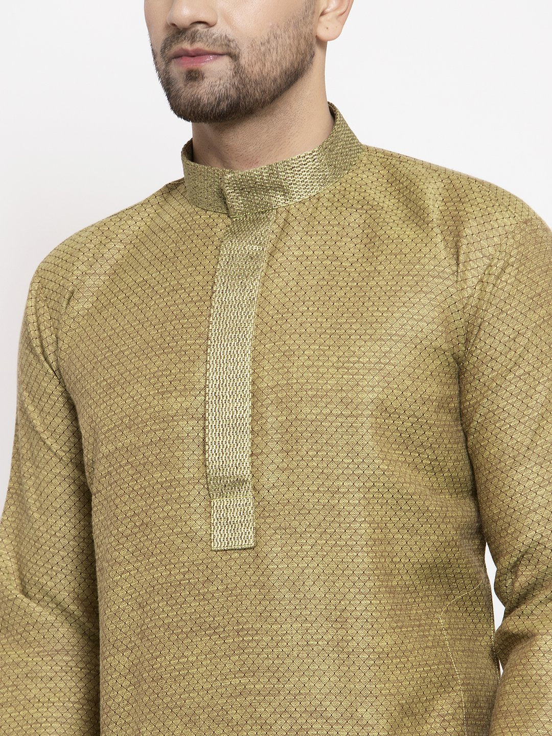 Olive Green Embroidered Mens Kurta | Indian Kurta for Men