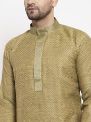 Men Olive Green Embroidered Kurta Only ( KO 619 Olive )-KO-619