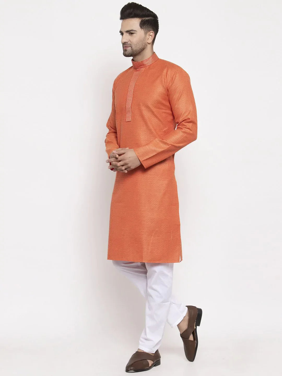 Orange Embroidered Mens Kurta | Indian Kurta for Men Online