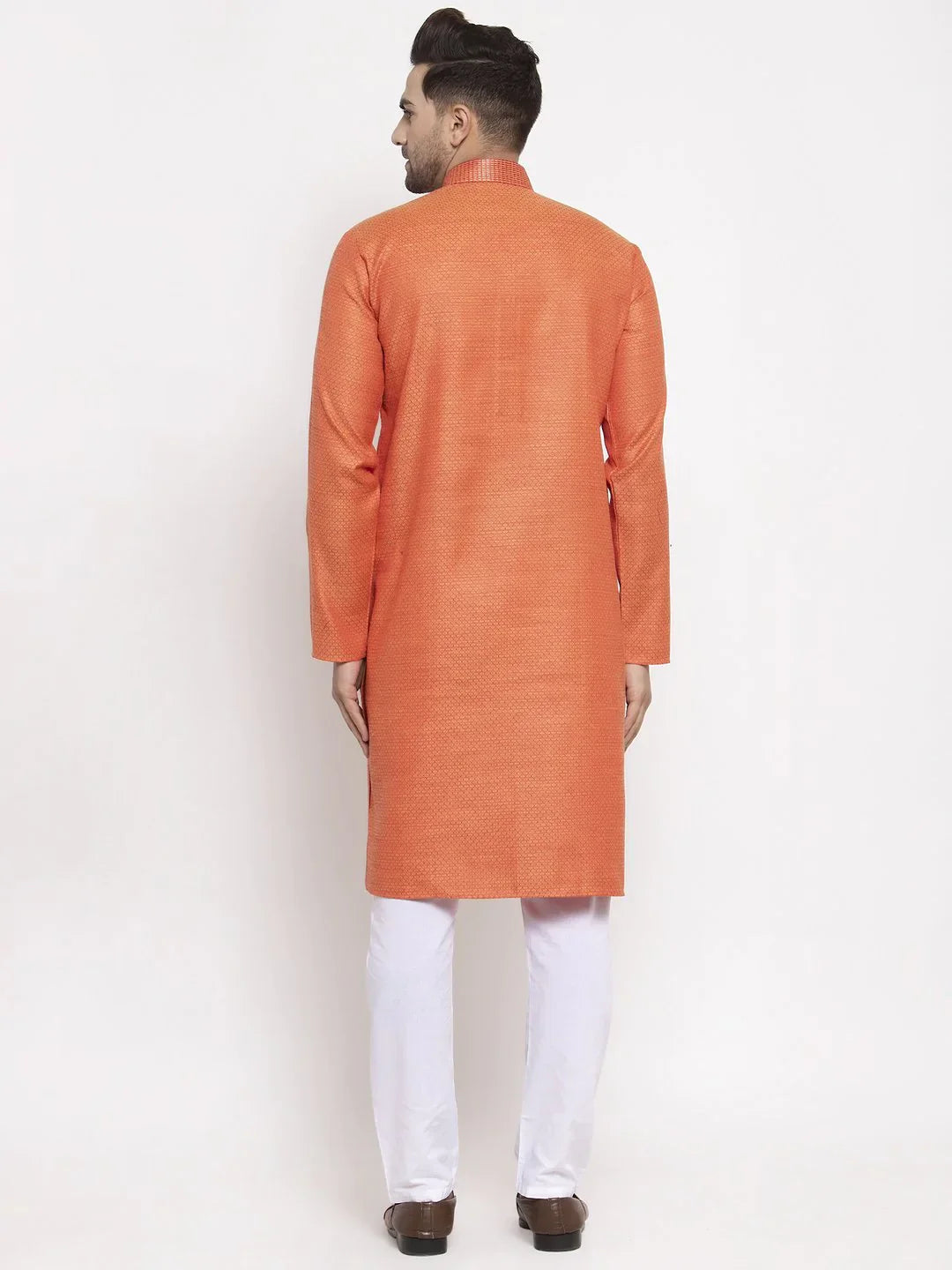 Orange Embroidered Mens Kurta | Indian Kurta for Men Online