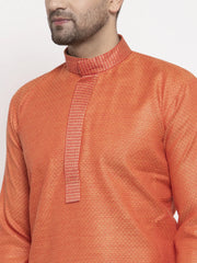 Men Orange Embroidered Kurta with Pyjamas ( JOKP 619 Orange )-JOKP-619