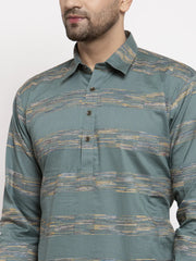 Men Green & White Woven Design Kurta with Pyjamas ( JOKP 621 Green )-JOKP-621