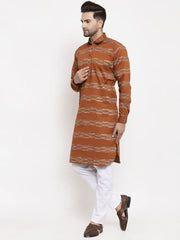 Men Mustard & White Woven Design Kurta with Pyjamas ( JOKP 621 Mustard )-JOKP-621