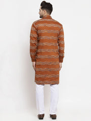 Men Mustard & White Woven Design Kurta with Pyjamas ( JOKP 621 Mustard )-JOKP-621