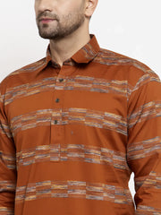Men Mustard & White Woven Design Kurta with Pyjamas ( JOKP 621 Mustard )-JOKP-621