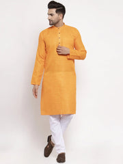 Men's Yellow Woven Kurta Only