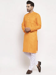 Men's Yellow Woven Kurta Only