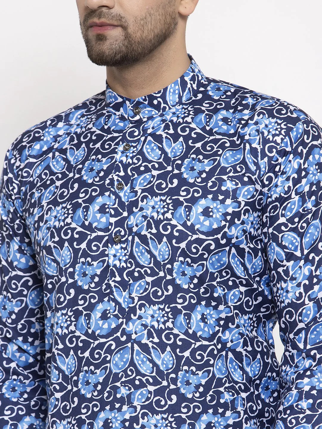 Blue Printed Mens Kurta Only | Indian Kurta for Men