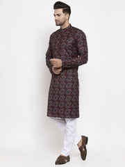Men Brown Printed Kurta with Churidar ( JOKP 623 Brown )-JOKP-623
