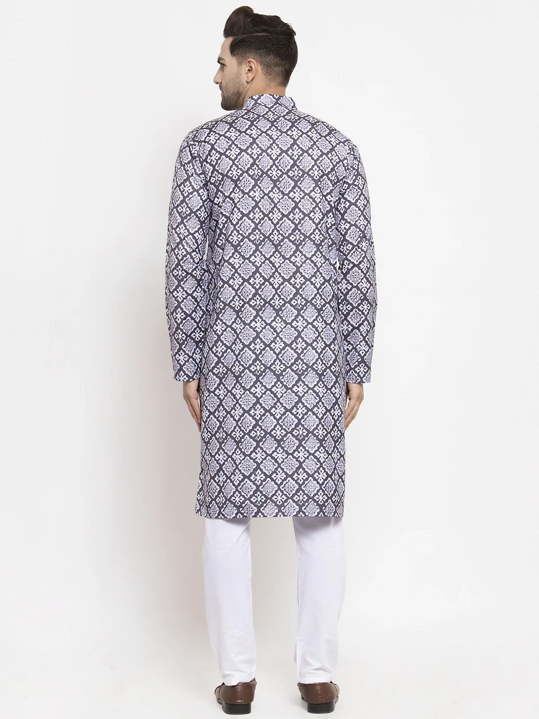 Blue & White Mens Kurta Churidar Set - Stylish Ethnic Outfit