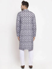 Men Blue & White Printed Kurta Only ( KO 623 Indigo )-KO-623