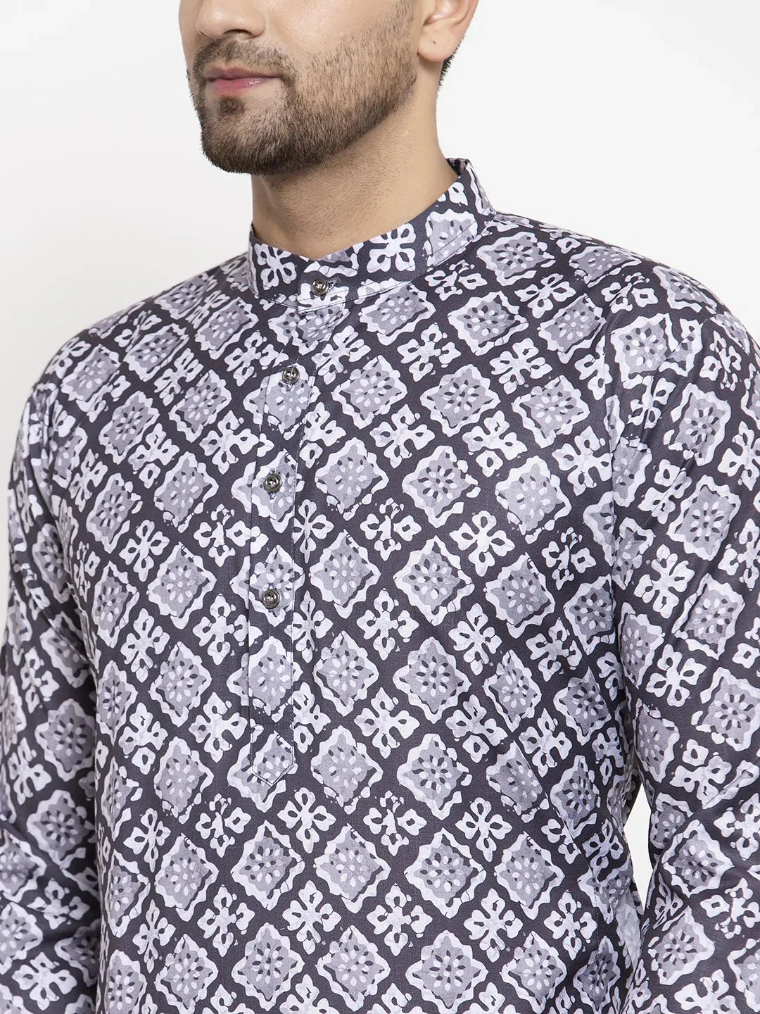 Blue & White Printed Mens Kurta Only | Indian Kurta