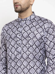 Men Blue & White Printed Kurta with Churidar ( JOKP 623 Indigo )-JOKP-623