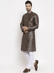 Men Black Printed Kurta with Pyjamas ( JOKP 624 Black )-JOKP-624