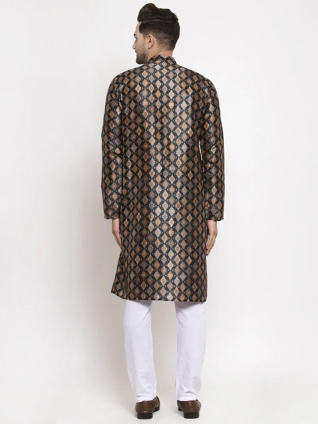 Black Printed Mens Kurta Pajama Set - Traditional Ethnic Attire