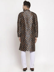 Men Black Printed Kurta with Pyjamas ( JOKP 624 Black )-JOKP-624
