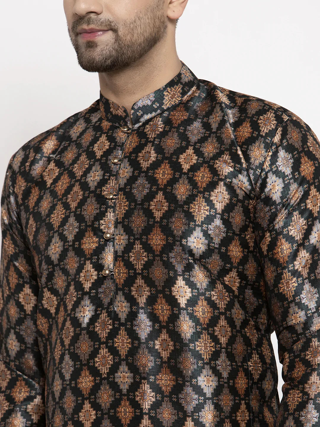 Black Printed Mens Kurta Pajama Set - Traditional Ethnic Attire