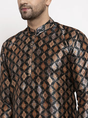 Men Black Printed Kurta with Pyjamas ( JOKP 624 Black )-JOKP-624